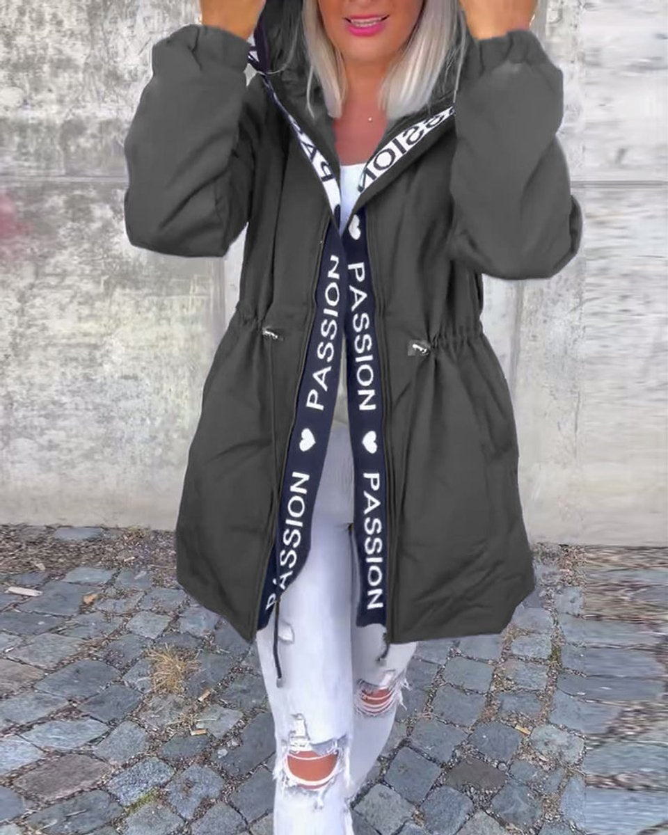 Women's Hooded Drawstring Relaxed-Fit Midi Parka Coat - Grey