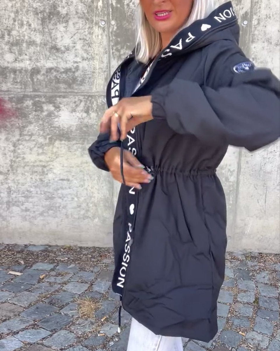 Women's Hooded Drawstring Relaxed-Fit Midi Parka Coat