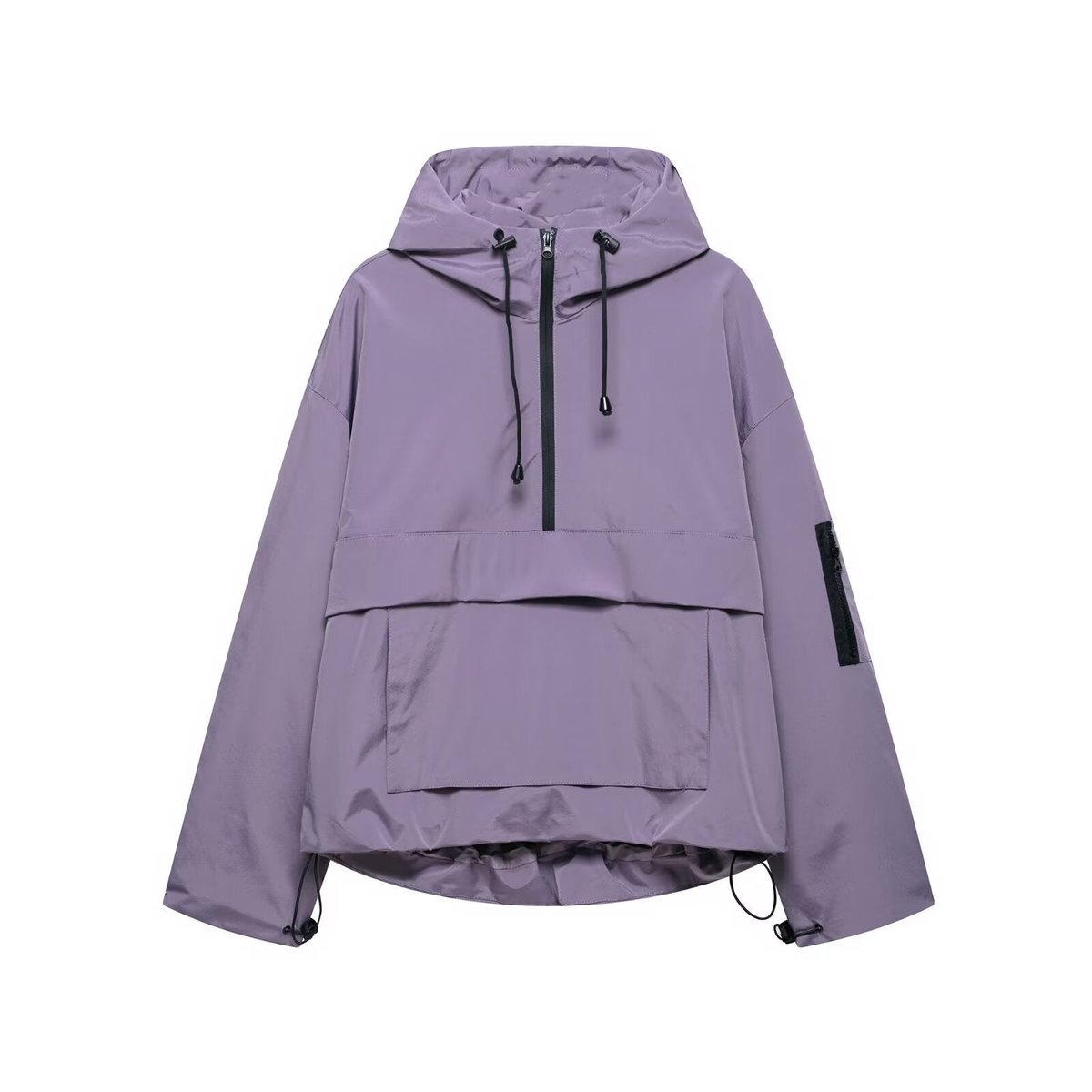 Women's Hooded Pullover Anorak Wind-Resistant Quilted Jacket - Purple