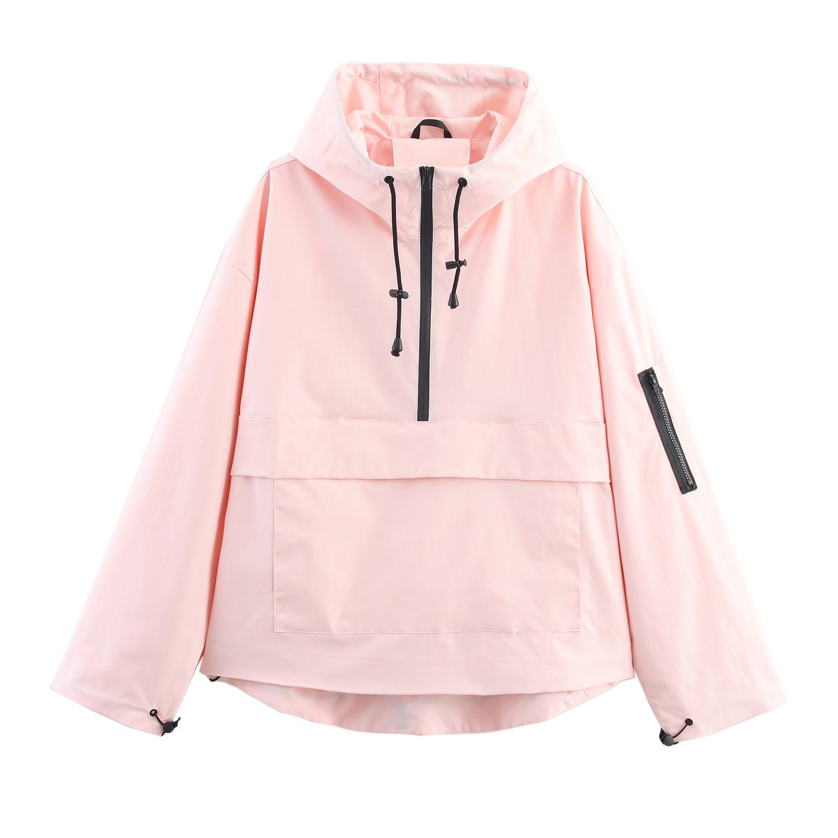 Women's Hooded Pullover Anorak Wind-Resistant Quilted Jacket - Light Pink