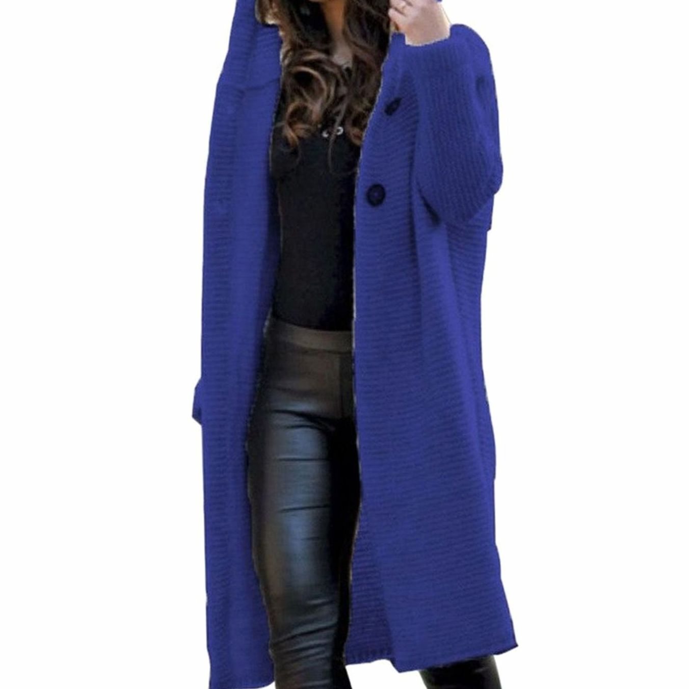 Women's Hooded Ribbed-Knit Long Maxi Cardigan