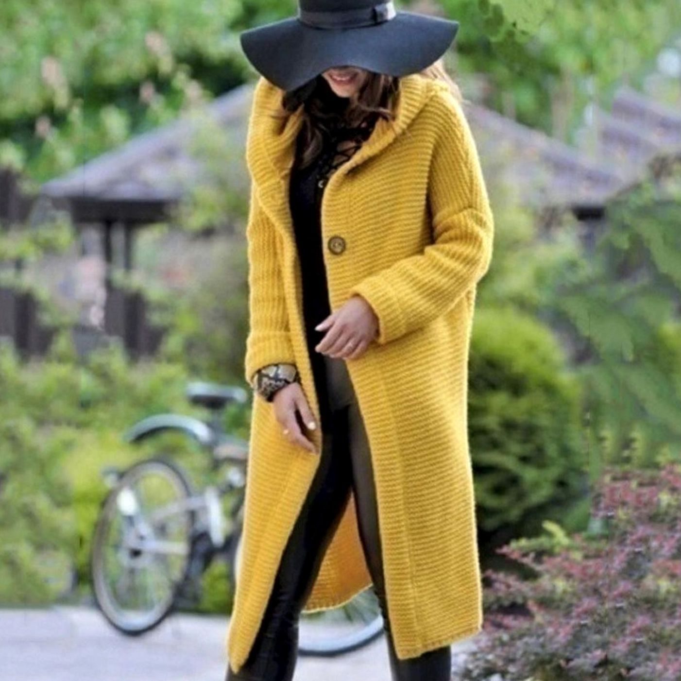 Women's Hooded Ribbed-Knit Long Maxi Cardigan - Yellow