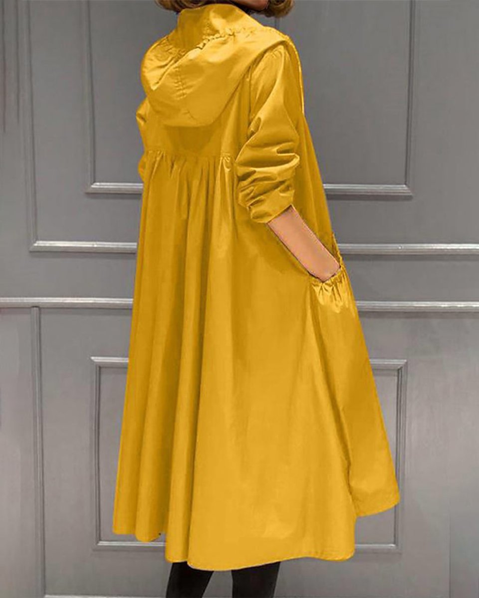 Women's Hooded Waterproof Long-Line Zip-Up Trench Coat - Yellow