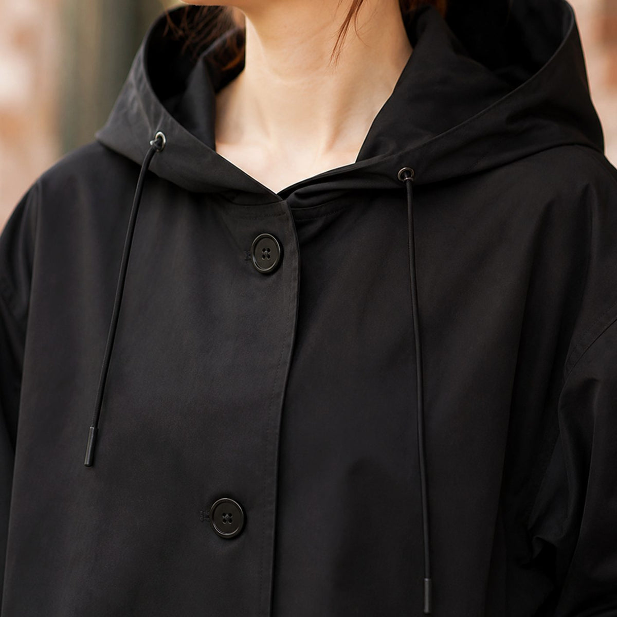 Women's Hooded Winter Coat Relaxed-Fit Button-Front Long Overcoat
