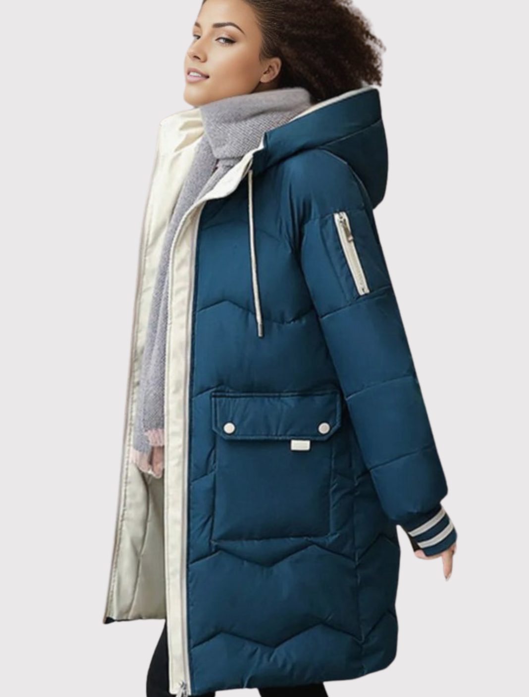 Women's Insulated Hooded Mid-Length Padded Winter Coat - Blue