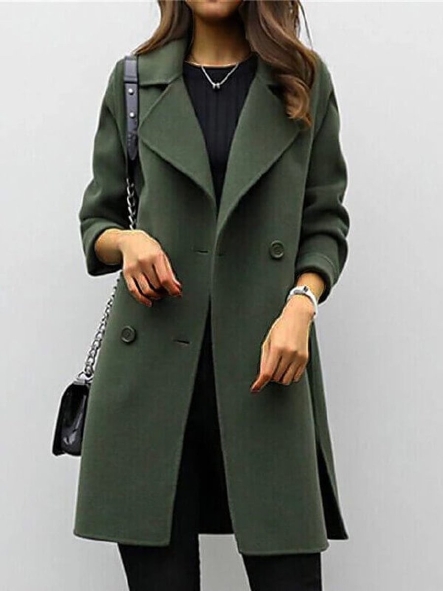 Womens Jacket Double-Breasted Longline Wool-Look Overcoat