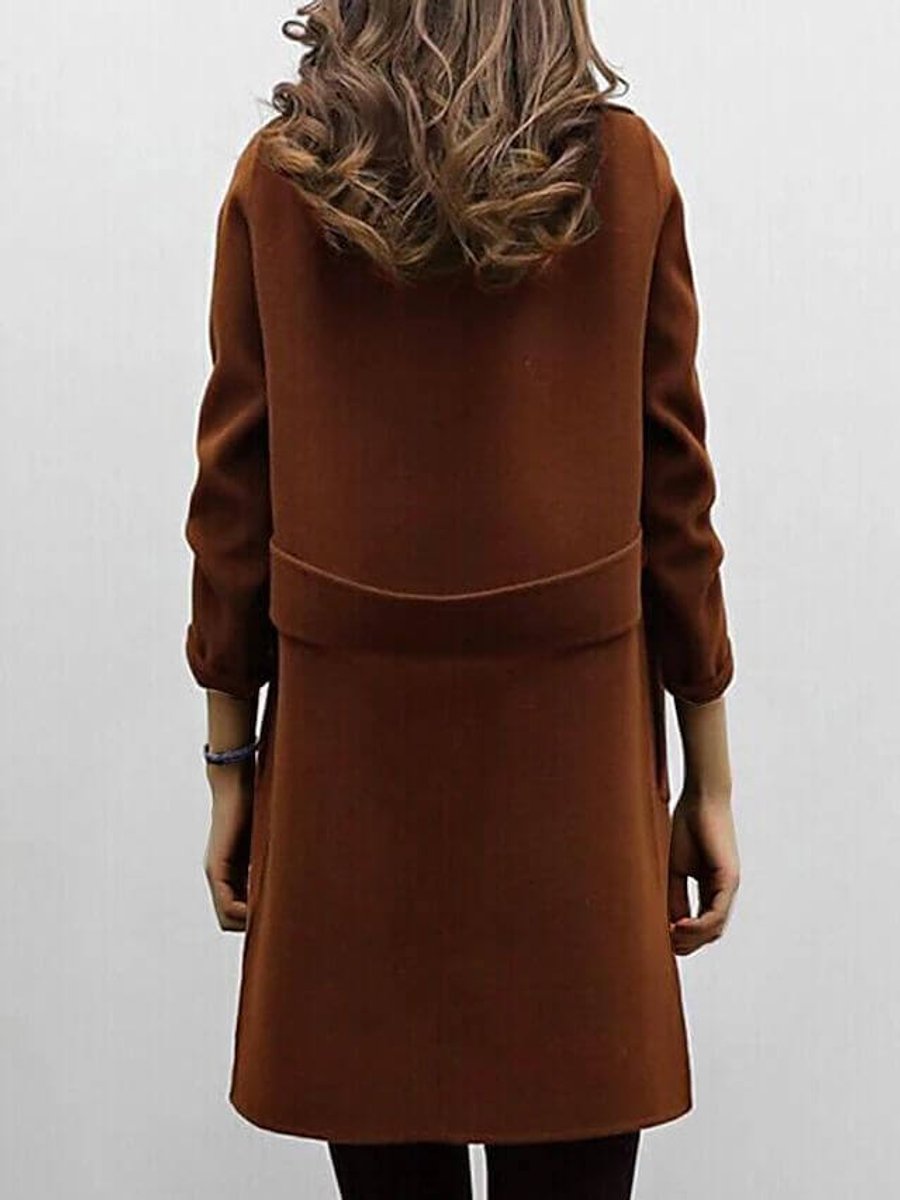 Womens Jacket Double-Breasted Longline Wool-Look Overcoat