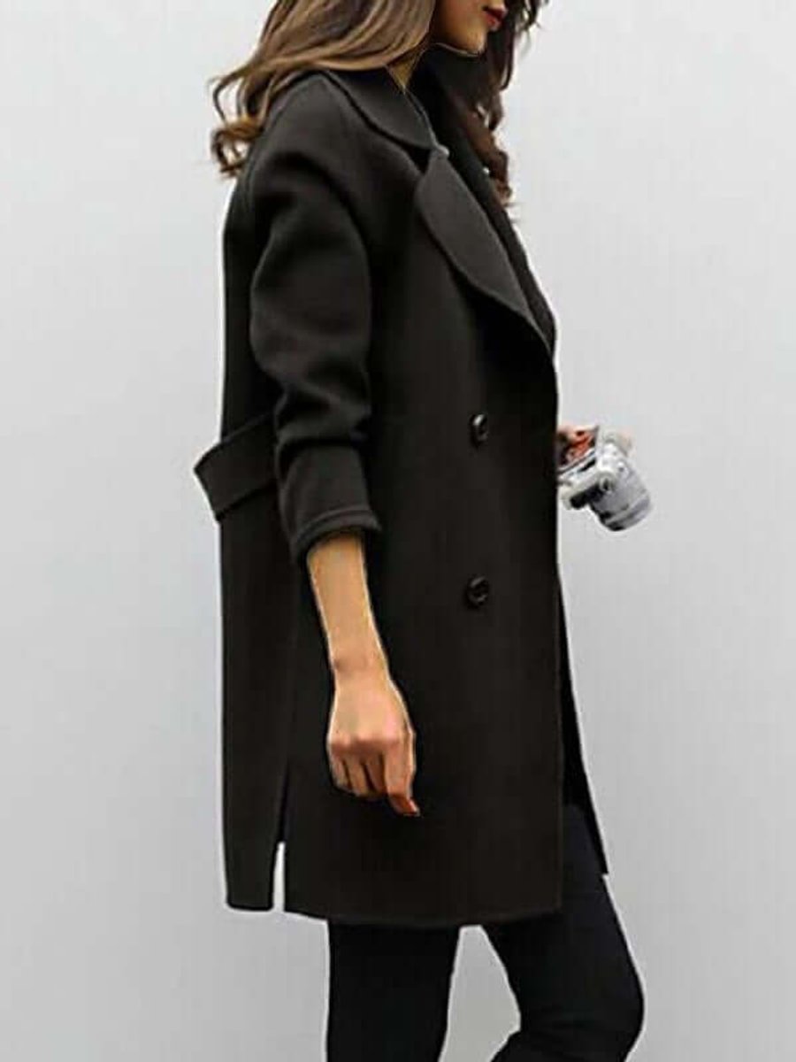 Womens Jacket Double-Breasted Longline Wool-Look Overcoat