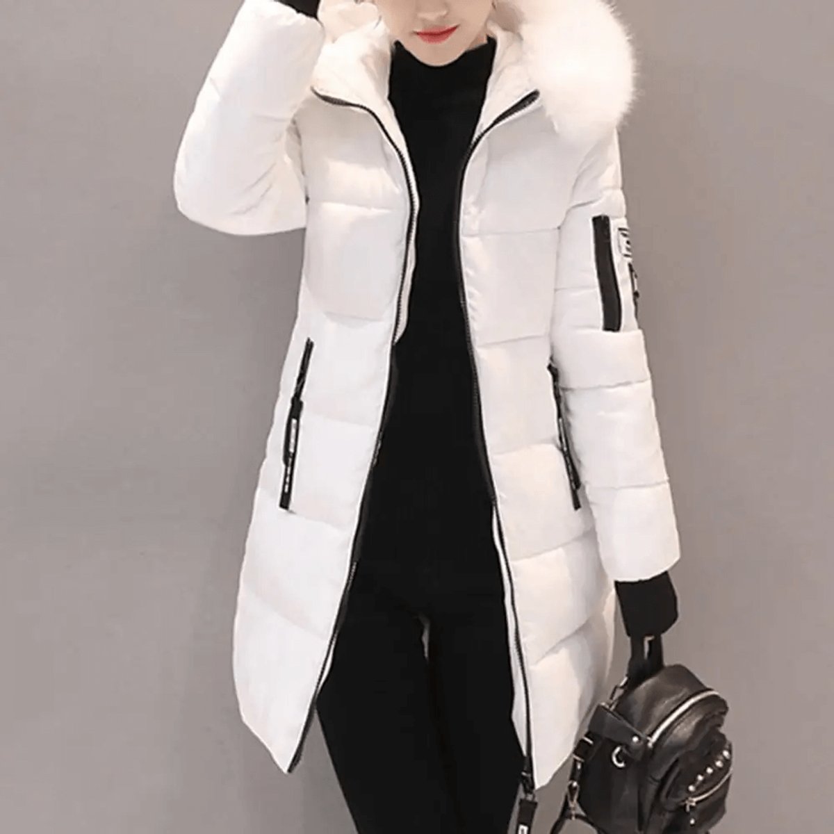 Womens Jacket Mid-Length Hooded Faux Fur Windproof Puffer Coat