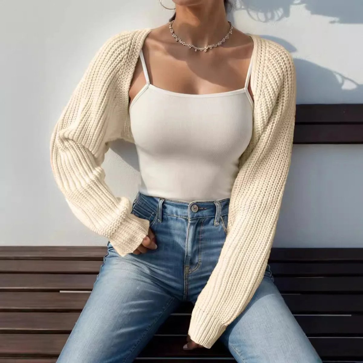 Womens Jumper Cropped Open-Front Ribbed Knit Shrug Cardigan