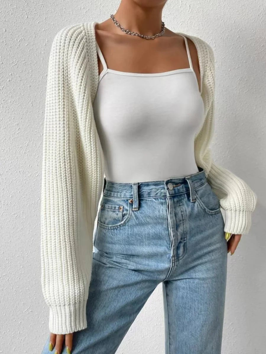 Womens Jumper Cropped Open-Front Ribbed Knit Shrug Cardigan