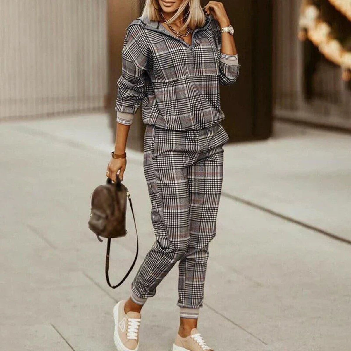 Womens Jumper Joggers Two-Piece Half-Zip Athleisure Set - Dark Grey