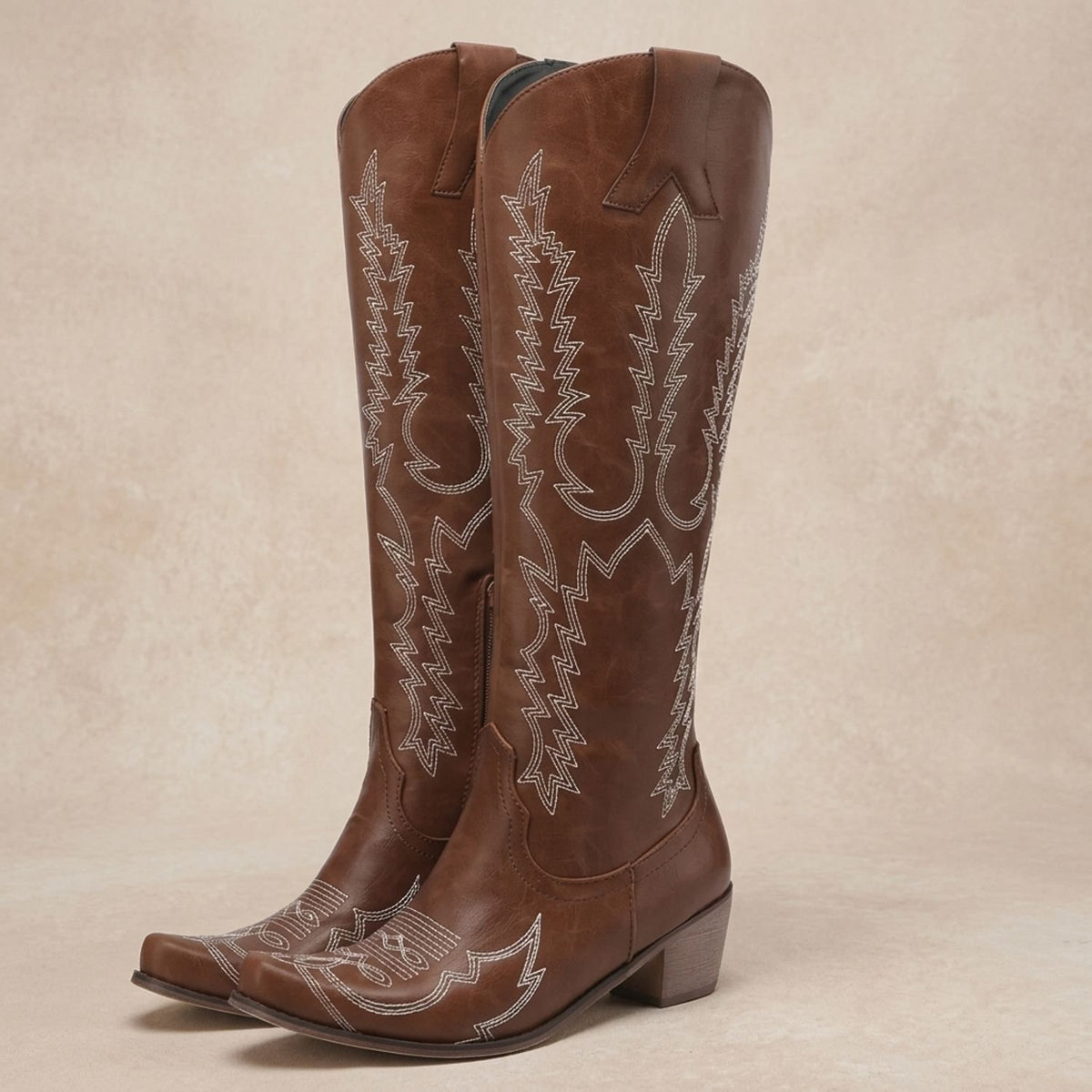 Women's Knee-High Cowboy Boots Embroidered Western Block Heel