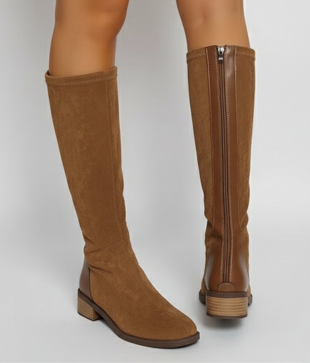 Women's Knee-High Suede Look Block Heel Riding Boots