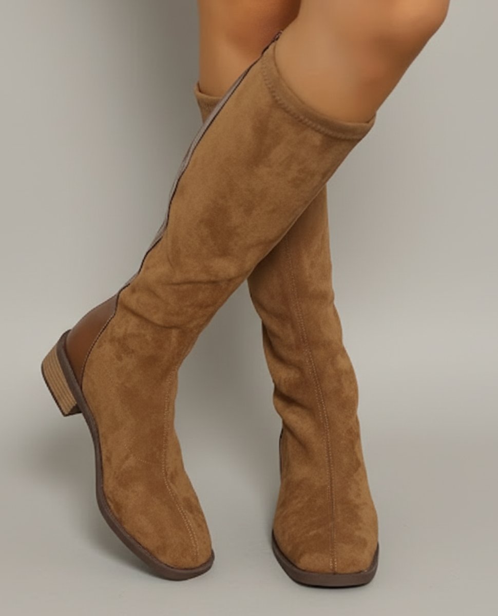 Women's Knee-High Suede Look Block Heel Riding Boots
