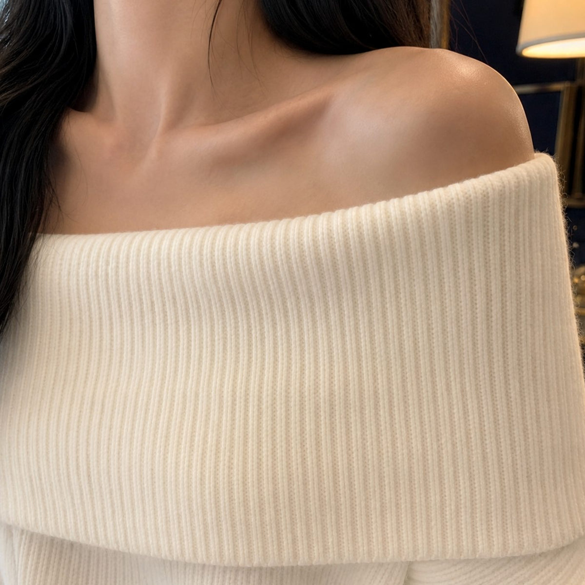 Women's Knitwear Off-Shoulder Oversized Foldover Pullover Jumper