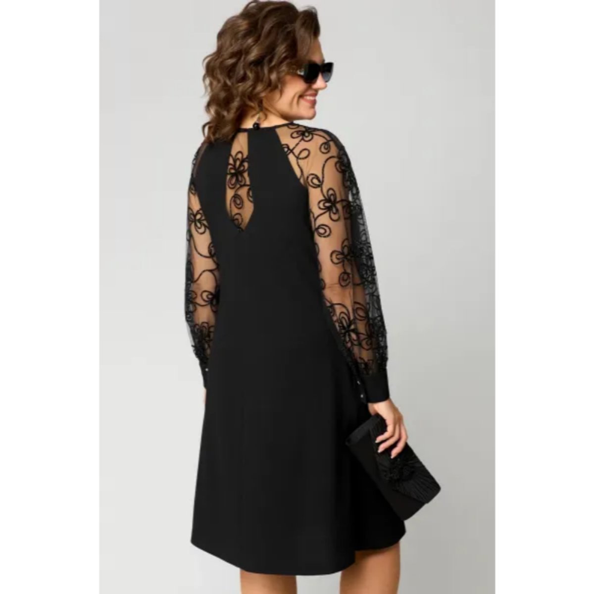 Women's Lace-Sleeve A-Line Knee-Length Formal Dress