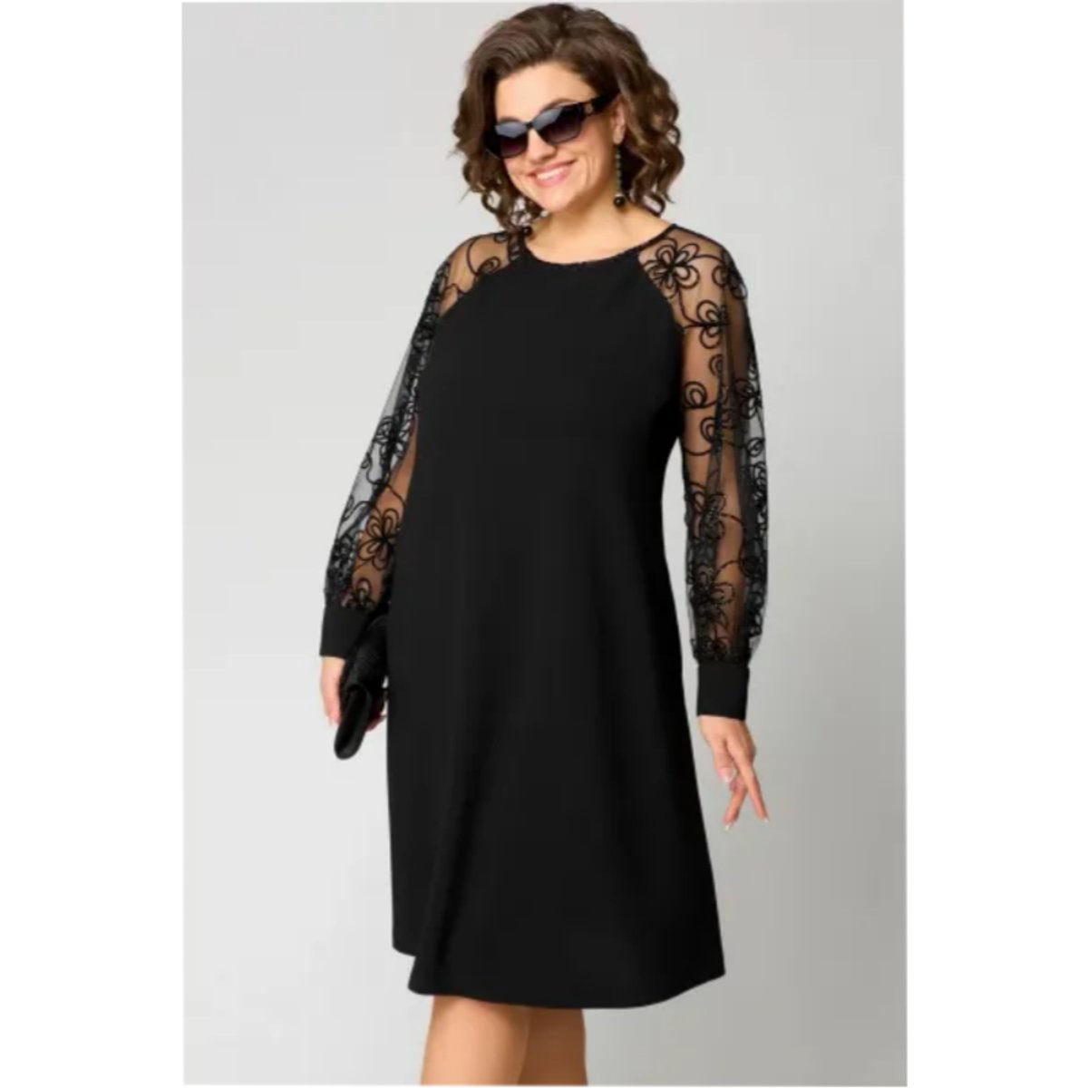 Women's Lace-Sleeve A-Line Knee-Length Formal Dress