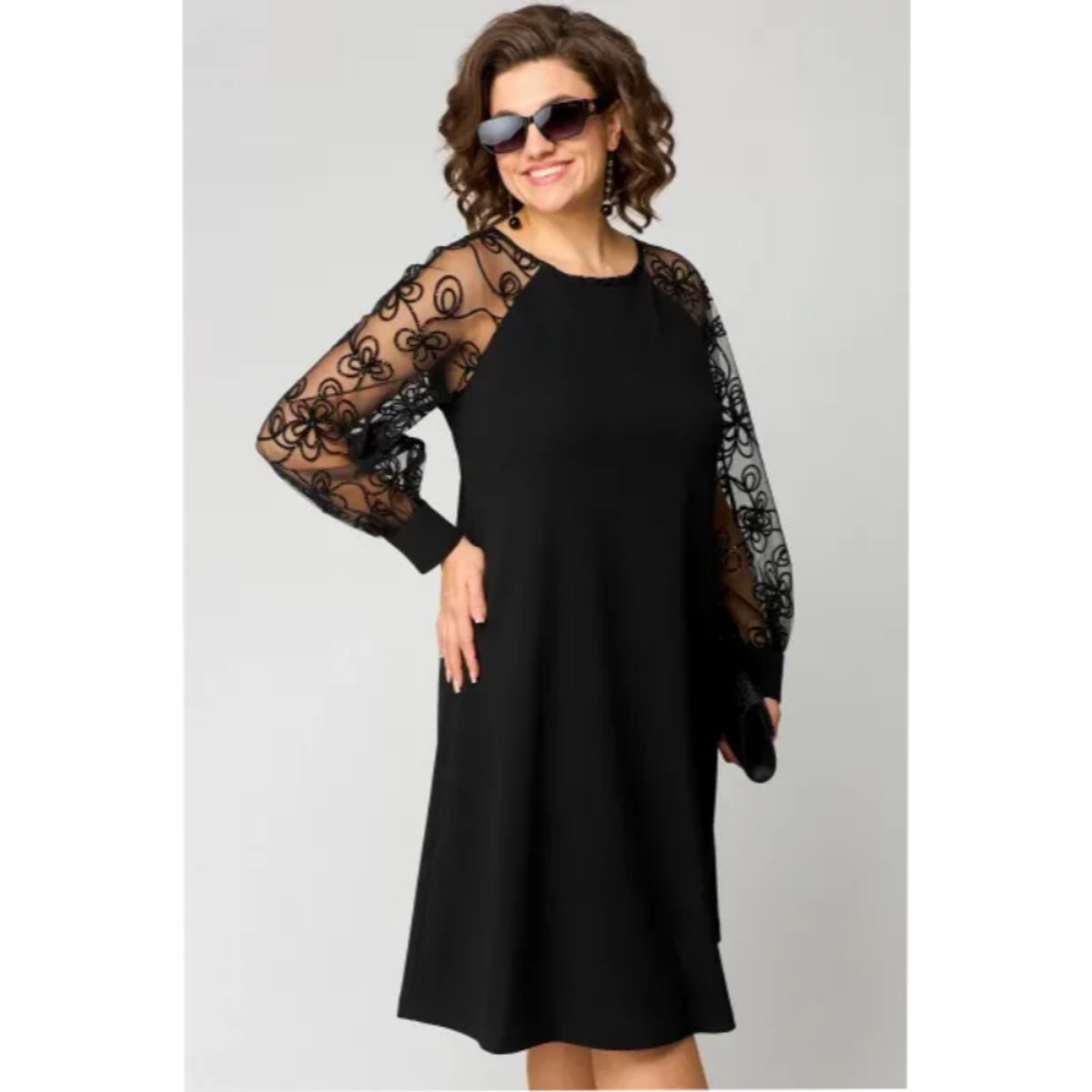 Women's Lace-Sleeve A-Line Knee-Length Formal Dress