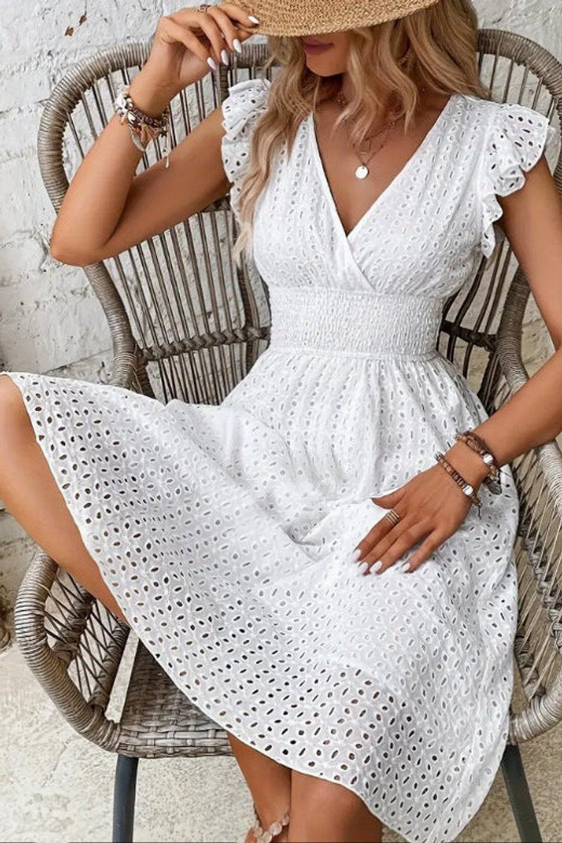 Women's Lace-Trim Spaghetti-Strap Swiss-Dot Cocktail Dress - White