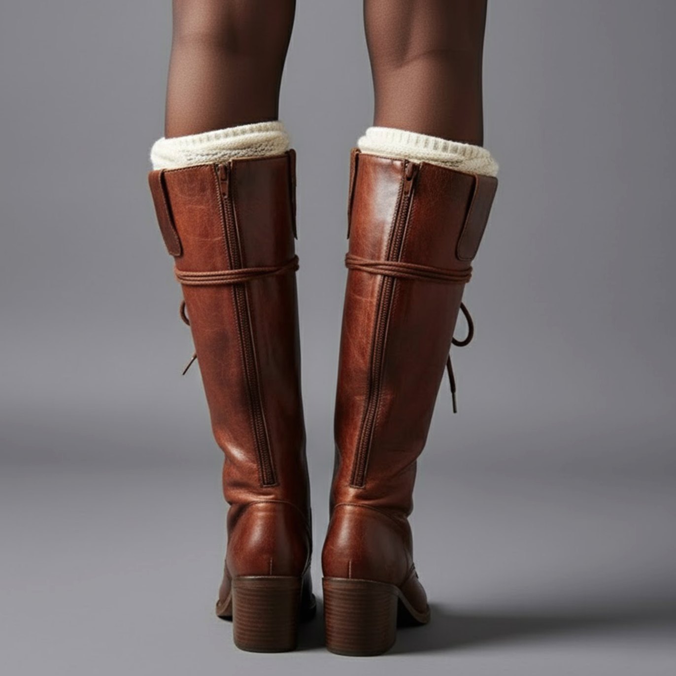 Women's Lace-Up Studded Block-Heel Knee-High Boots