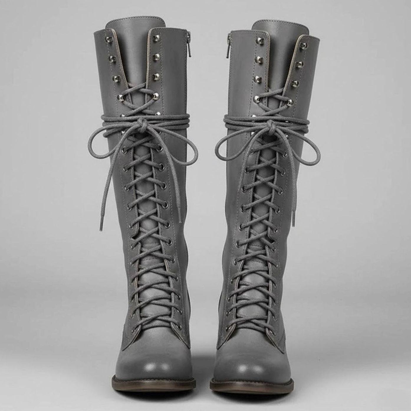 Women's Lace-Up Studded Block-Heel Knee-High Boots
