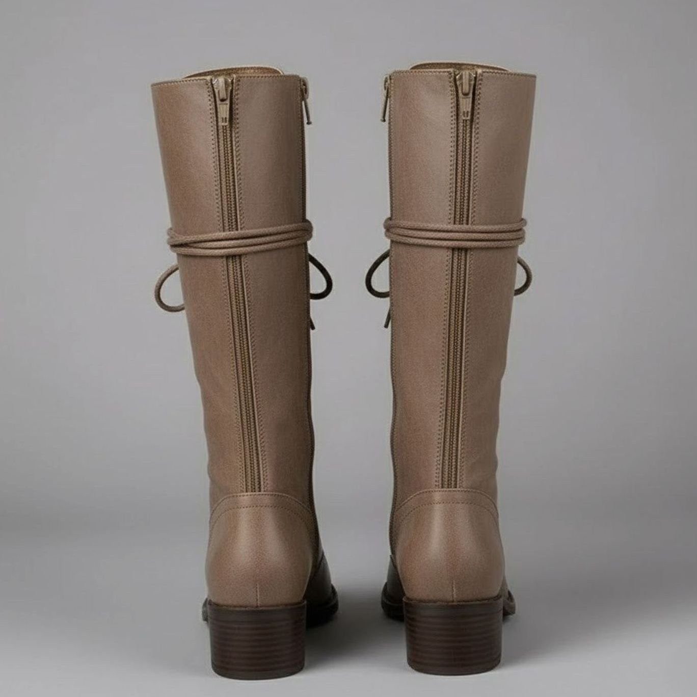 Women's Lace-Up Studded Block-Heel Knee-High Boots