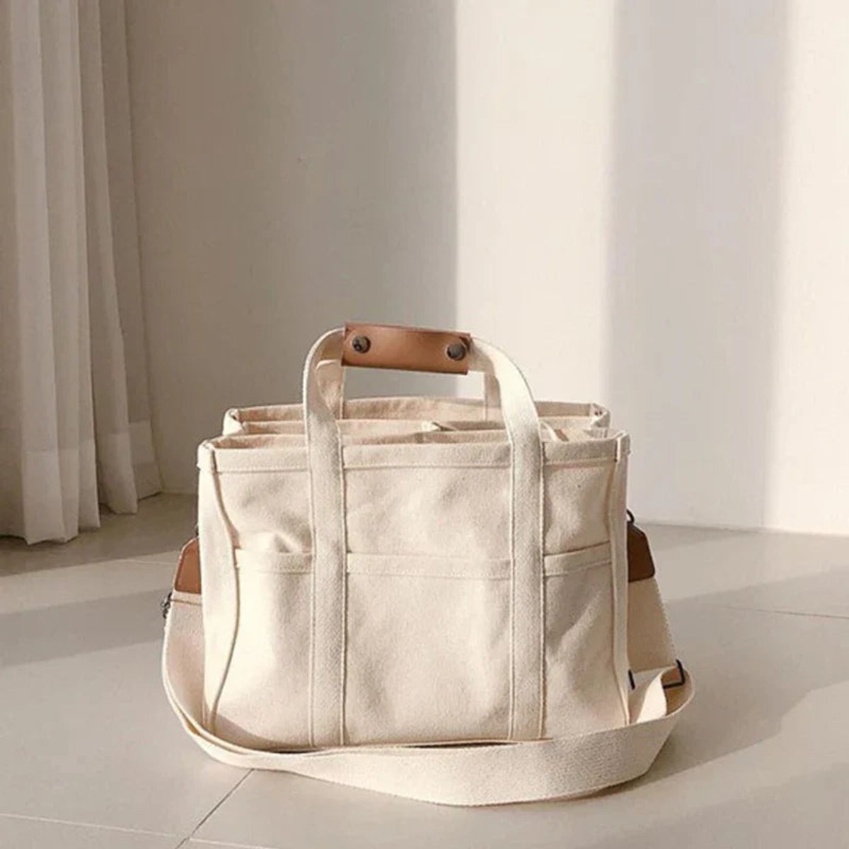 Women's Large-Capacity Multi-Pocket Crossbody Canvas Tote Bag