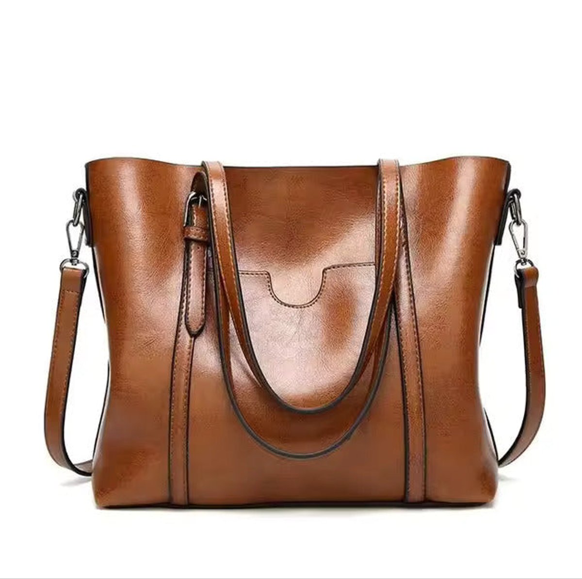 Women's Large Faux Leather Shoulder Tote Bag Crossbody Handbag - Braun