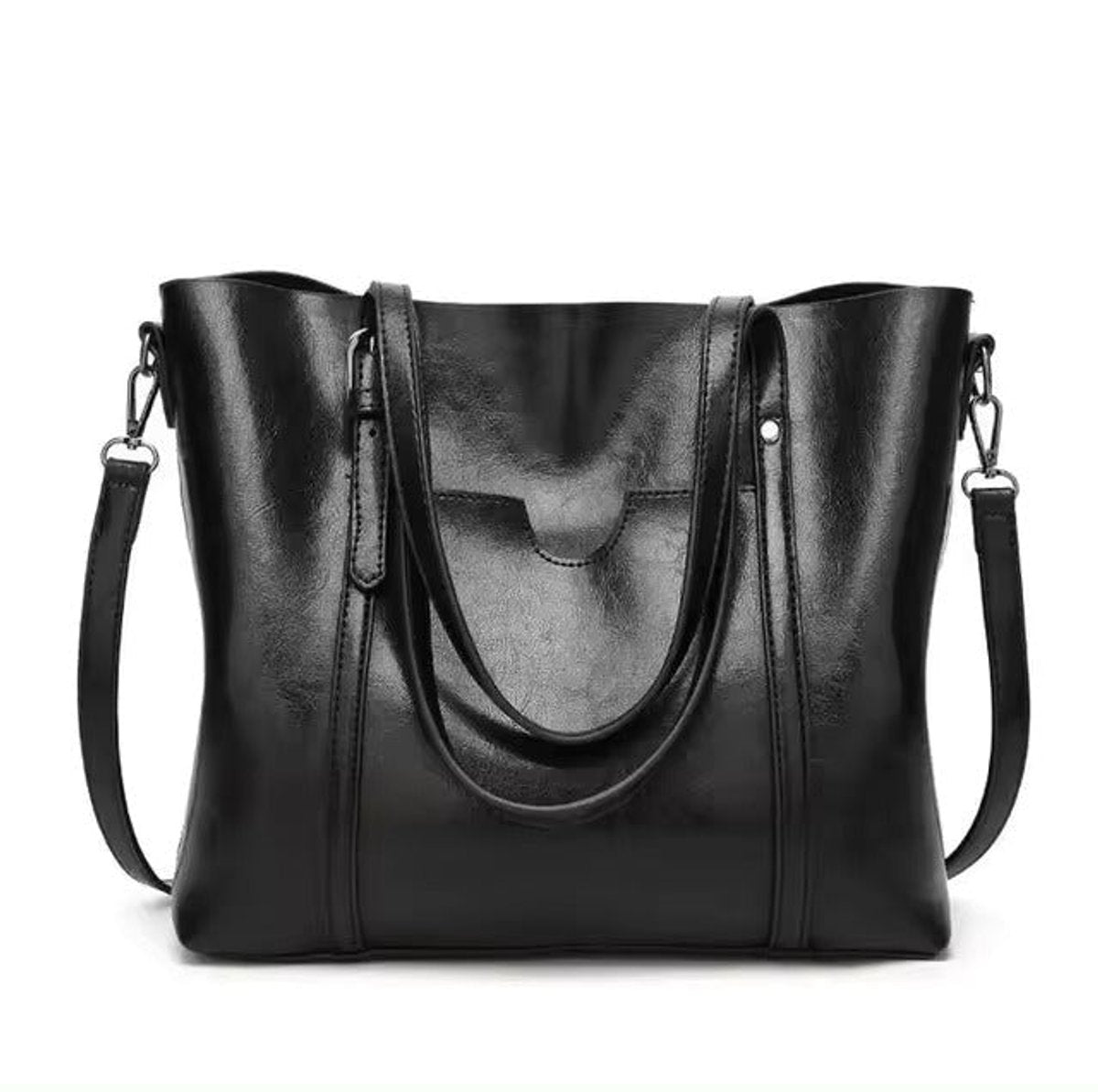 Women's Large Faux Leather Shoulder Tote Bag Crossbody Handbag - Schwarz