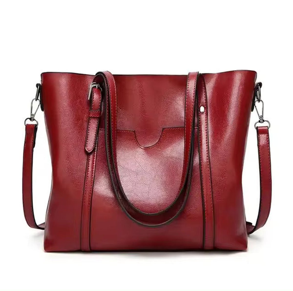 Women's Large Faux Leather Shoulder Tote Bag Crossbody Handbag - Rot