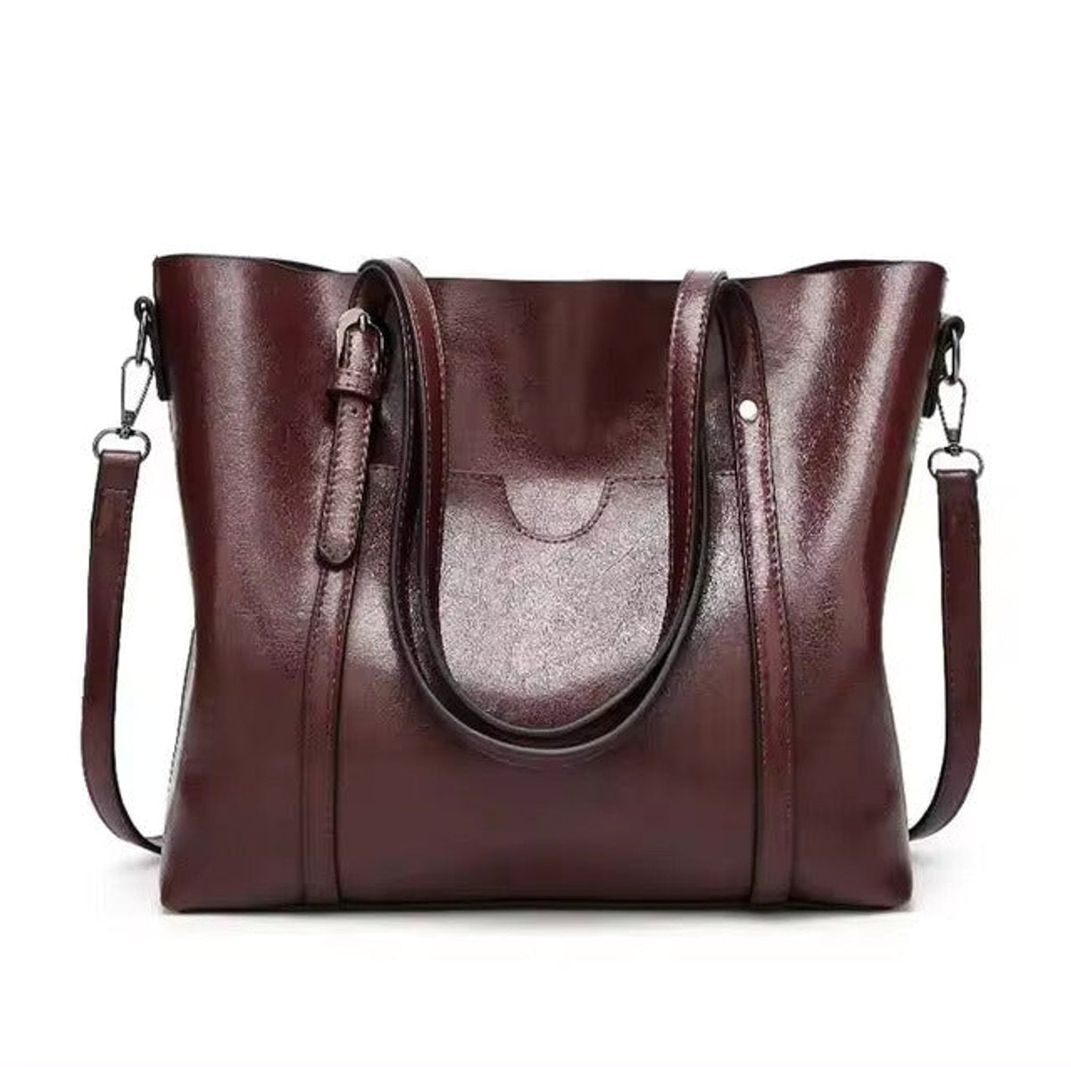 Women's Large Faux Leather Shoulder Tote Bag Crossbody Handbag - Kaffee