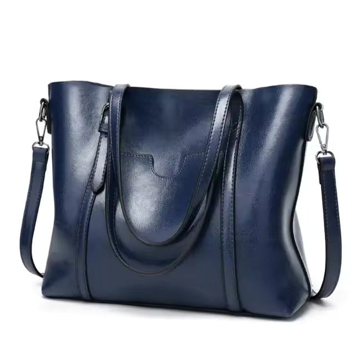 Women's Large Faux Leather Shoulder Tote Bag Crossbody Handbag - Blau