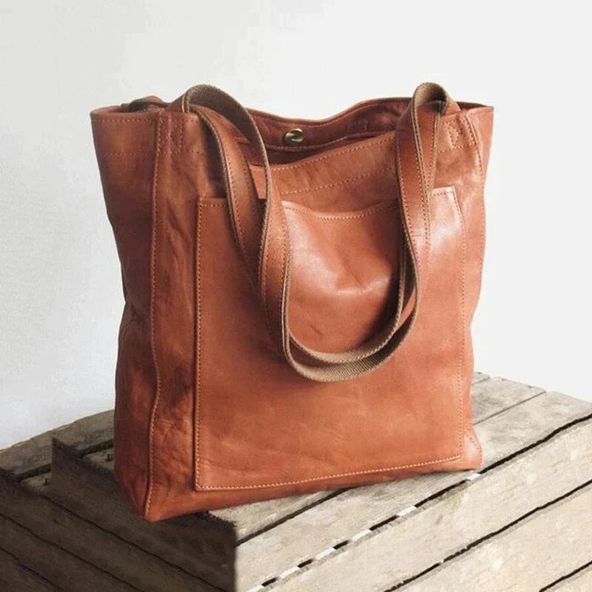 Women's Large Leather Shoulder Tote Bag Tan Brown - Braun