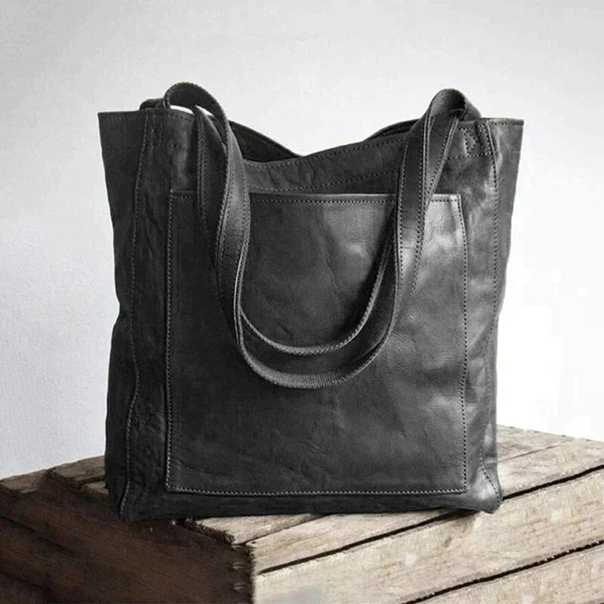 Women's Large Leather Shoulder Tote Bag Tan Brown - Schwarz