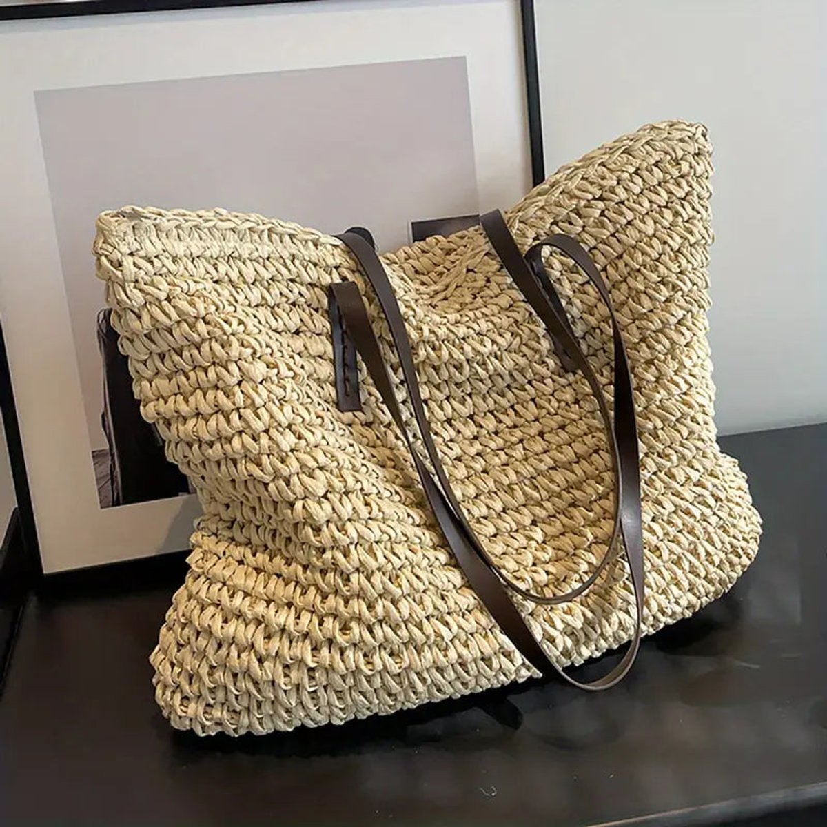 Women's Large Woven Raffia Bohemian Shoulder Tote Bag