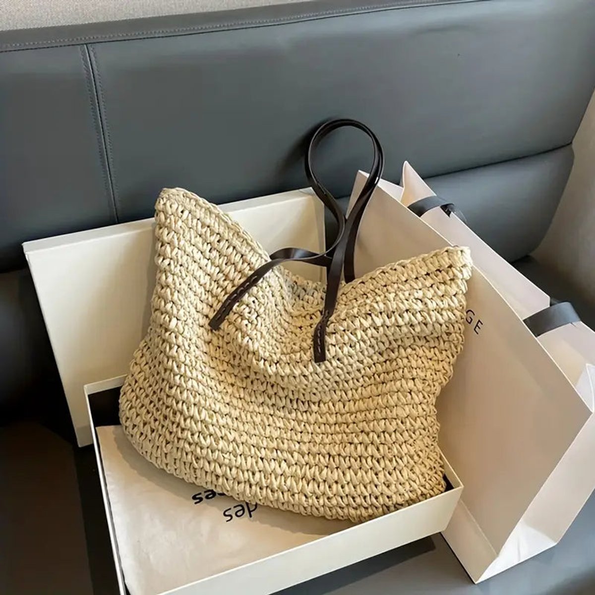 Women's Large Woven Raffia Bohemian Shoulder Tote Bag