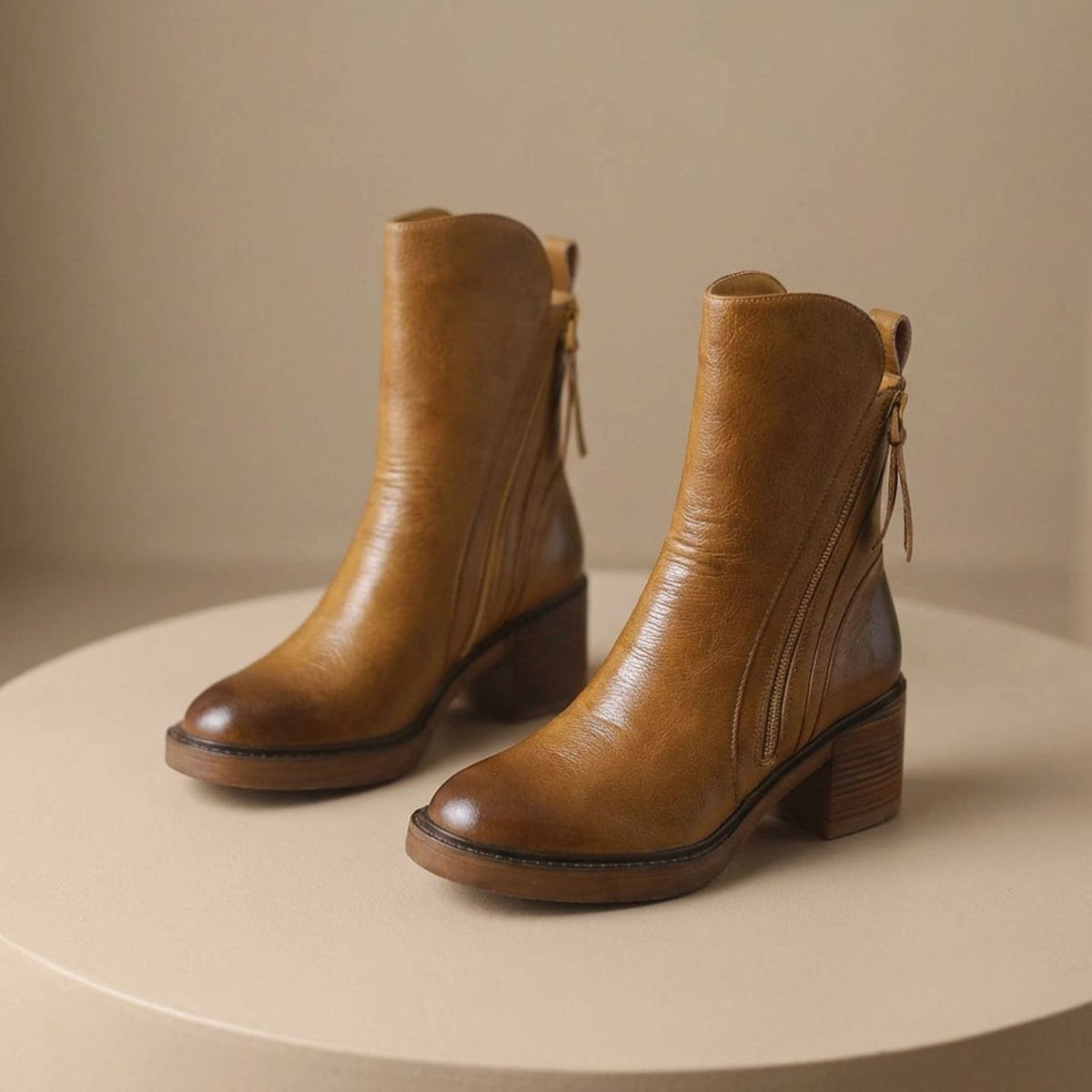 Women's Leather Side-Zip Block-Heel Ankle Boots