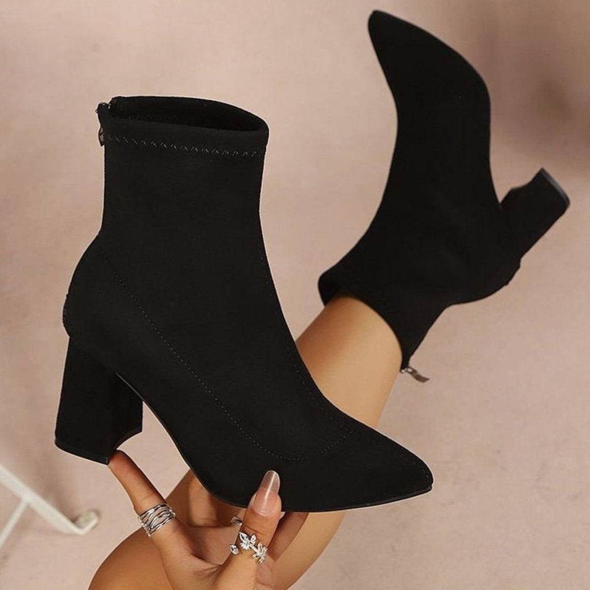 Women's Leopard Print Block Heel Pointed Toe Ankle Boots