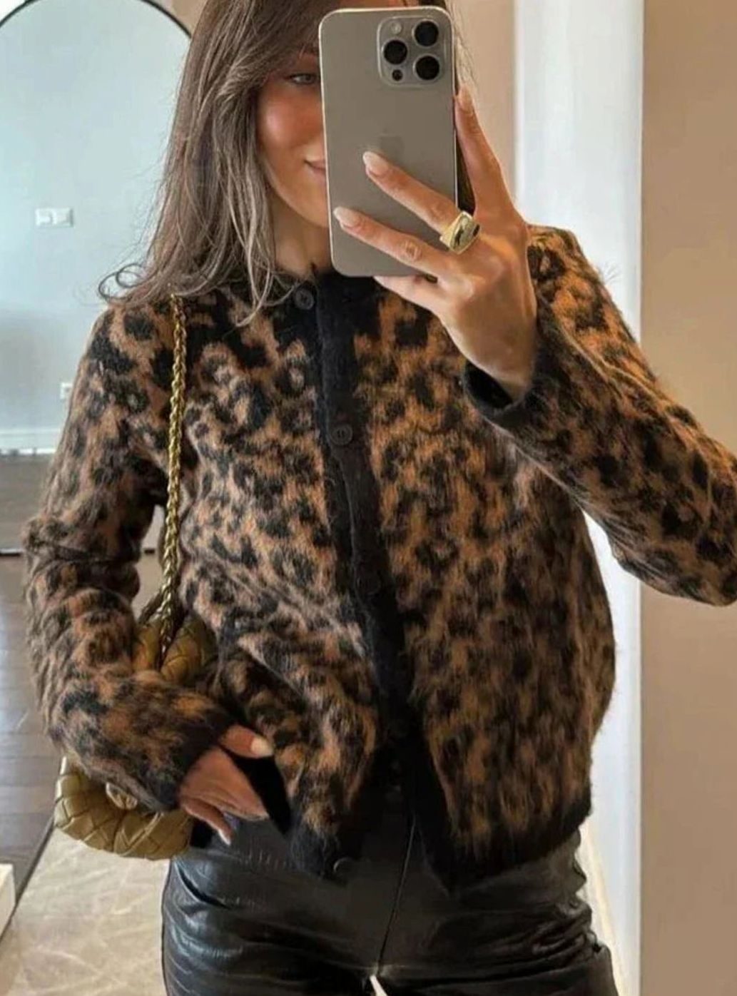 Women's Leopard Print Long-Sleeve Button-Up Cardigan