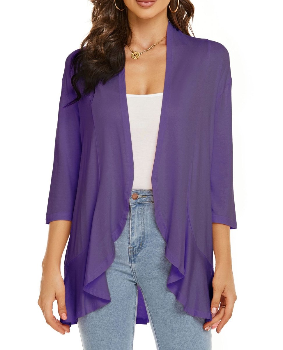 Women's Lightweight Open Front Draped Cardigan - Purple