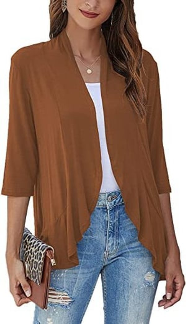 Women's Lightweight Open Front Draped Cardigan - Brown