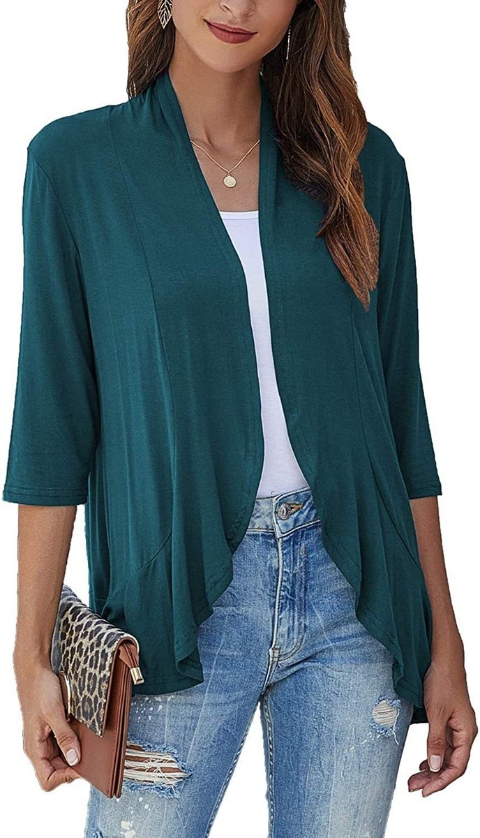 Women's Lightweight Open Front Draped Cardigan - Green