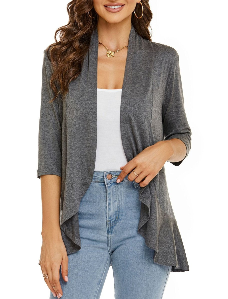 Women's Lightweight Open Front Draped Cardigan - Grey