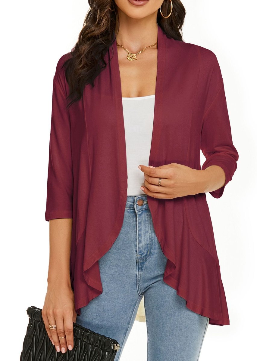 Women's Lightweight Open Front Draped Cardigan - Burgundy