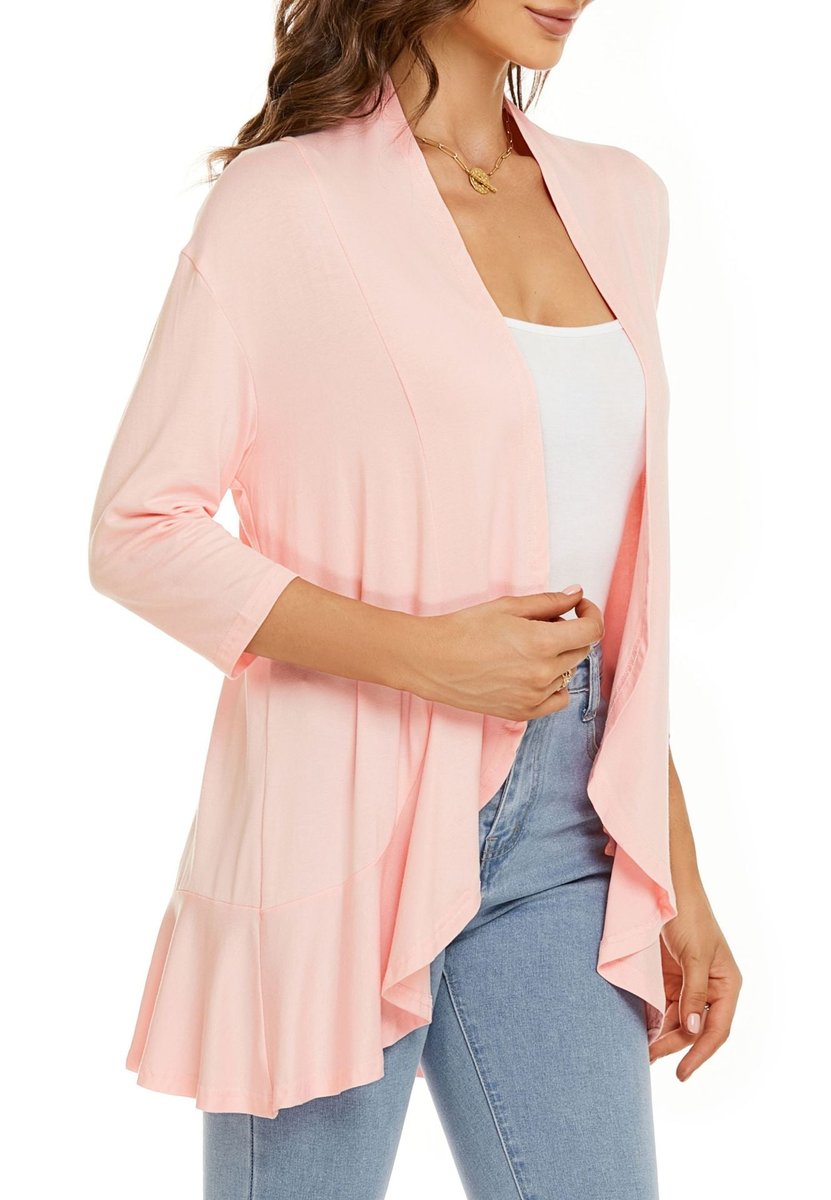 Women's Lightweight Open Front Draped Cardigan - Pink