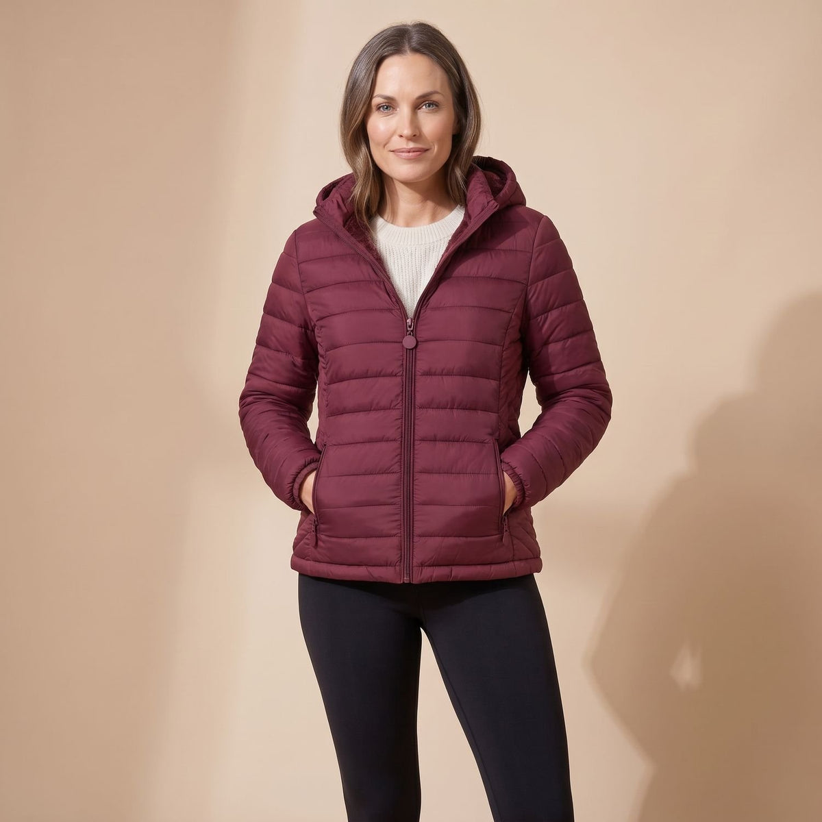 Women's Lightweight Quilted Hooded Puffer Jacket Fleece Lined