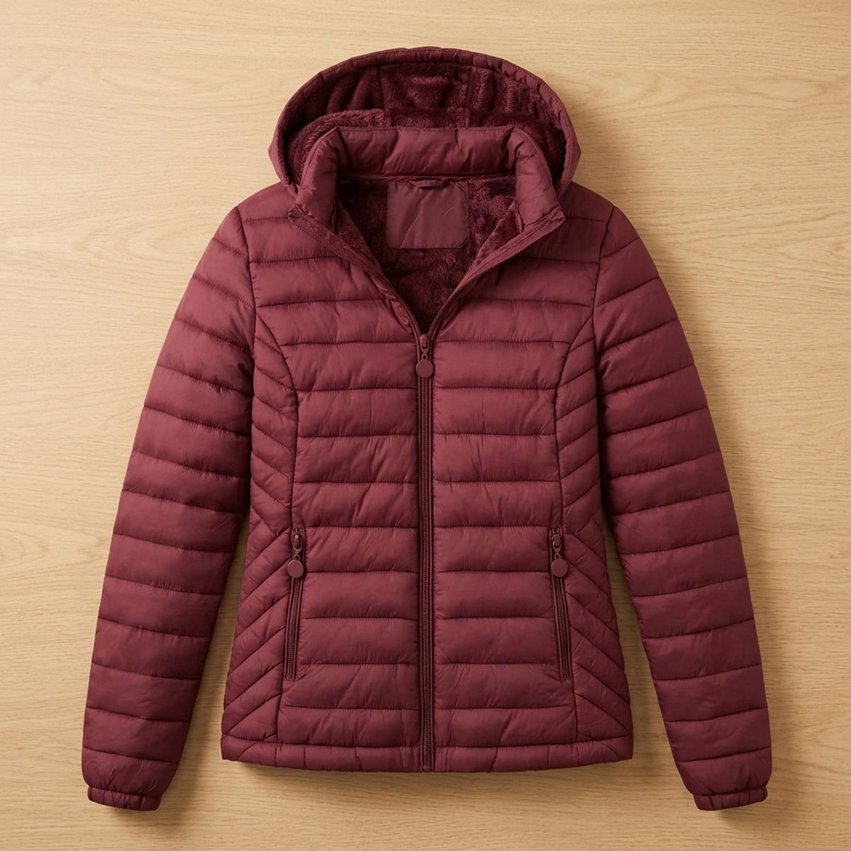Women's Lightweight Quilted Hooded Puffer Jacket Fleece Lined
