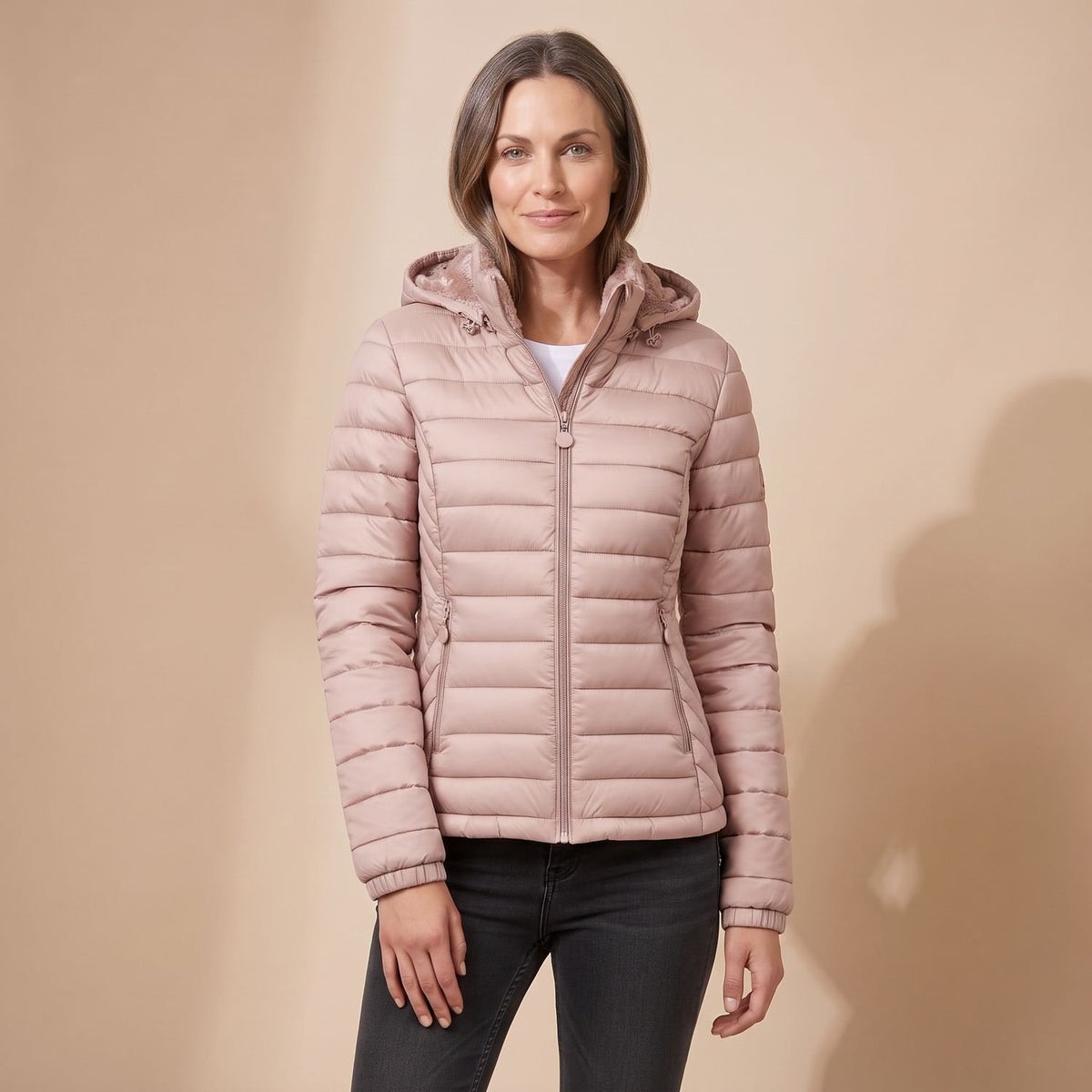 Women's Lightweight Quilted Hooded Puffer Jacket Fleece Lined