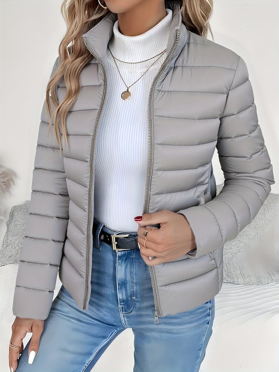 Women's Lightweight Quilted Zip-Up Puffer Coat - Grey